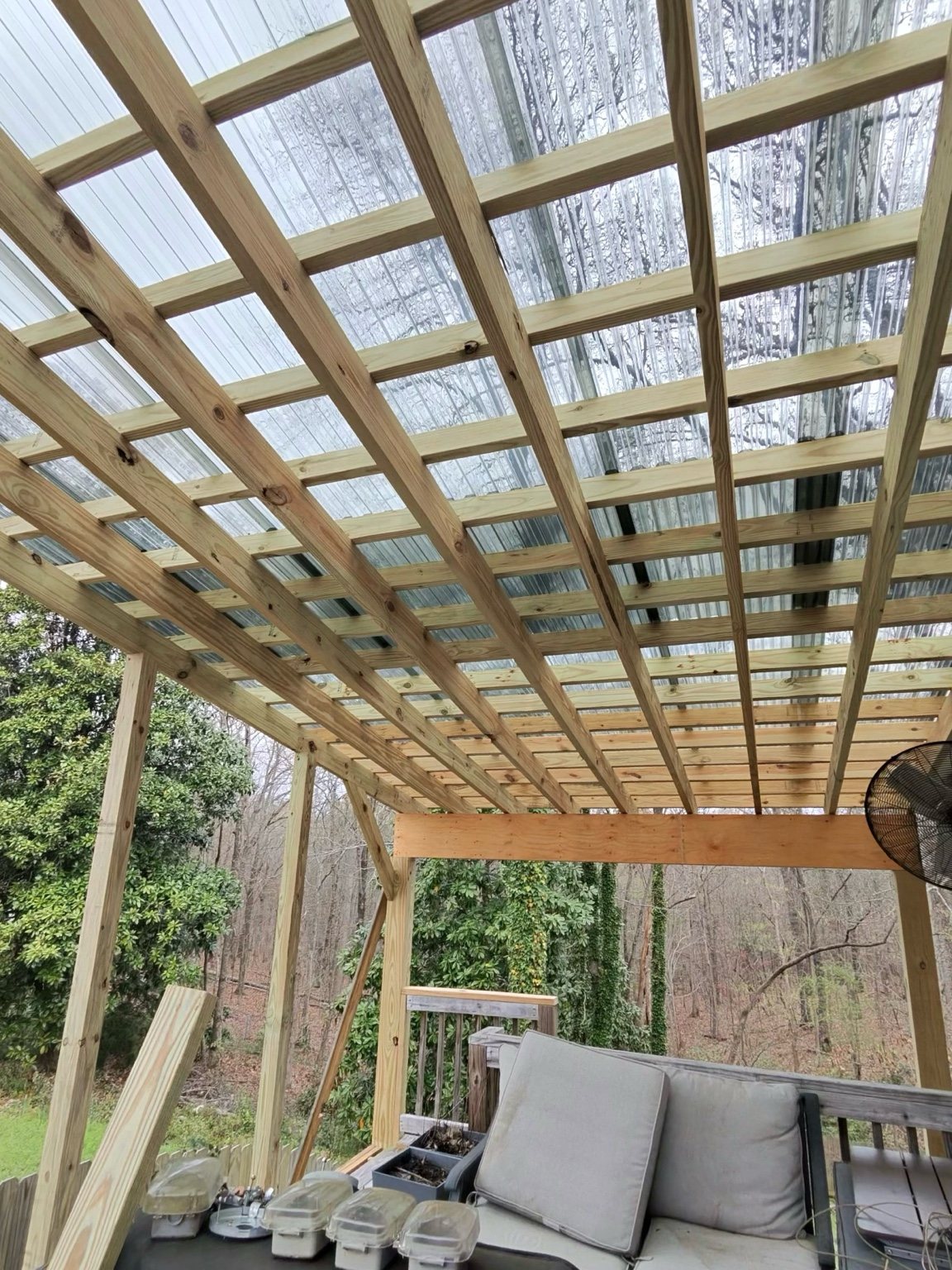Covered deck framing and roof project
